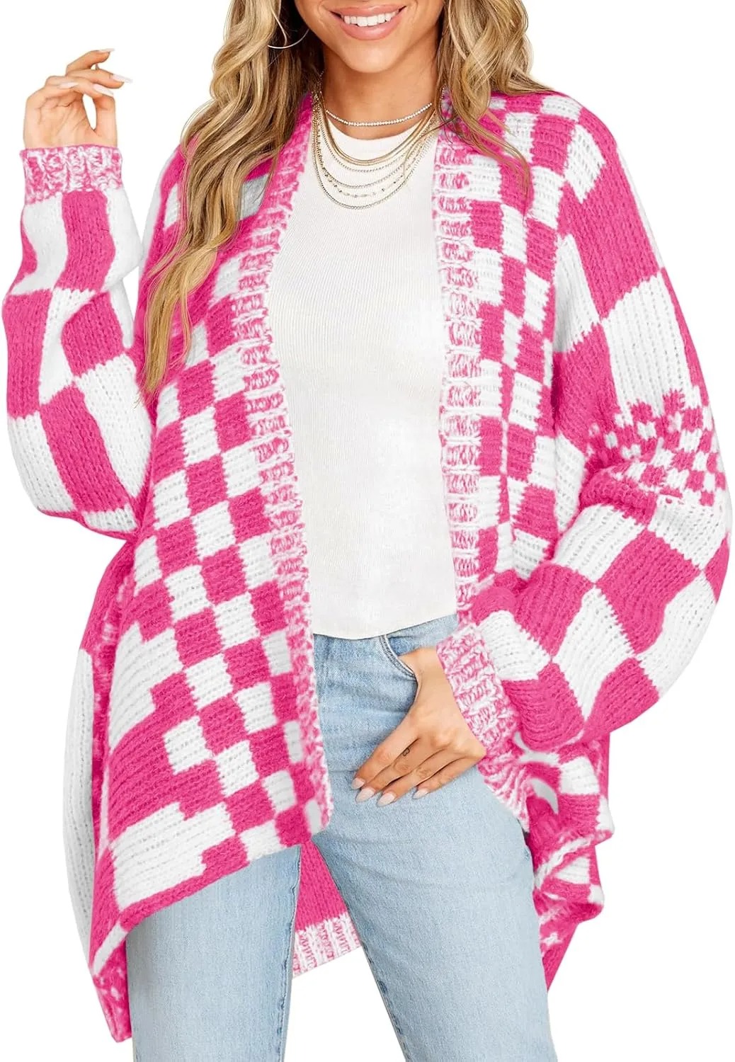 HOT SALE Women's Checkered Sweater Color Block Plaid Cardigans