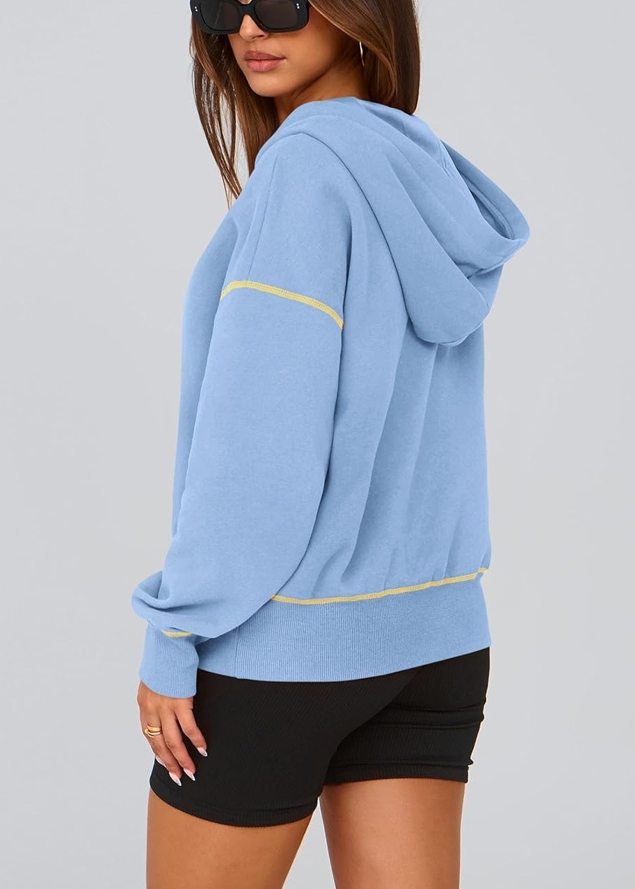 HOT SALE Women's Half Zip Hooded Long Sleeve Cropped Pullover