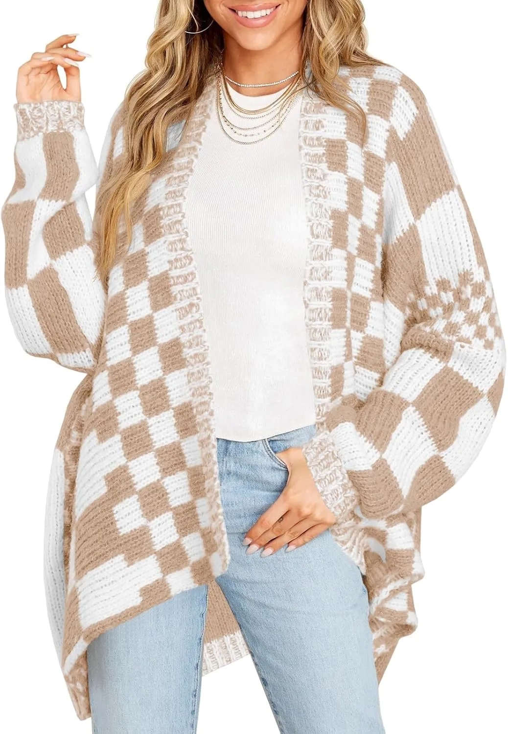 HOT SALE Women's Checkered Sweater Color Block Plaid Cardigans