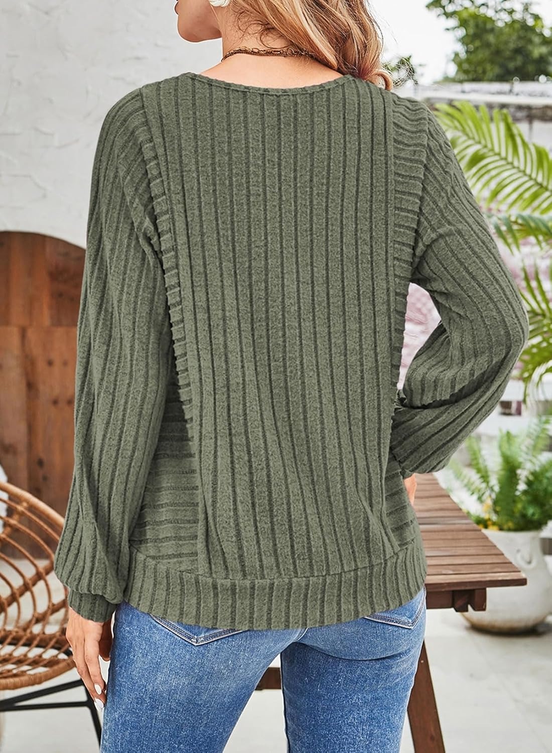 Women's Soft Ribbed Crewneck Long Sleeve Shirts Knit Tops