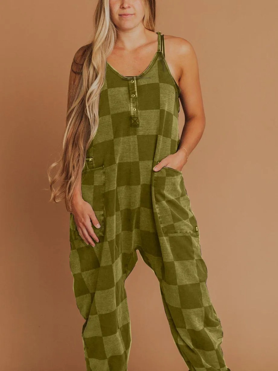 HOT SALE Women's Button Neck Suspender Jumpsuit Casual Overalls