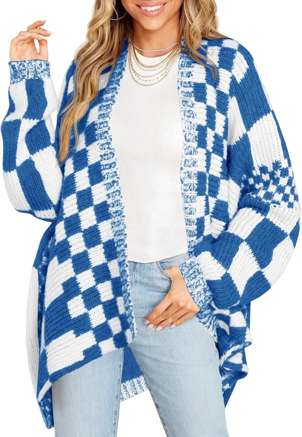 HOT SALE Women's Checkered Sweater Color Block Plaid Cardigans