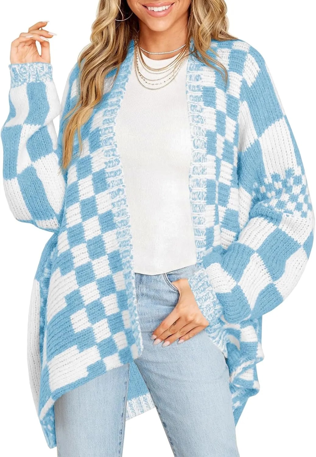 HOT SALE Women's Checkered Sweater Color Block Plaid Cardigans
