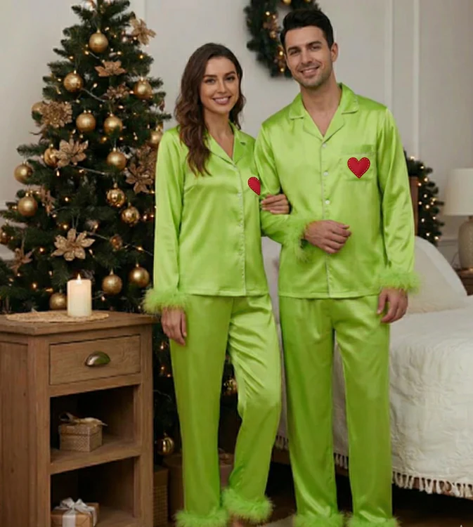 🎄Christmas Sale-Satin Green Holiday Pajama Set