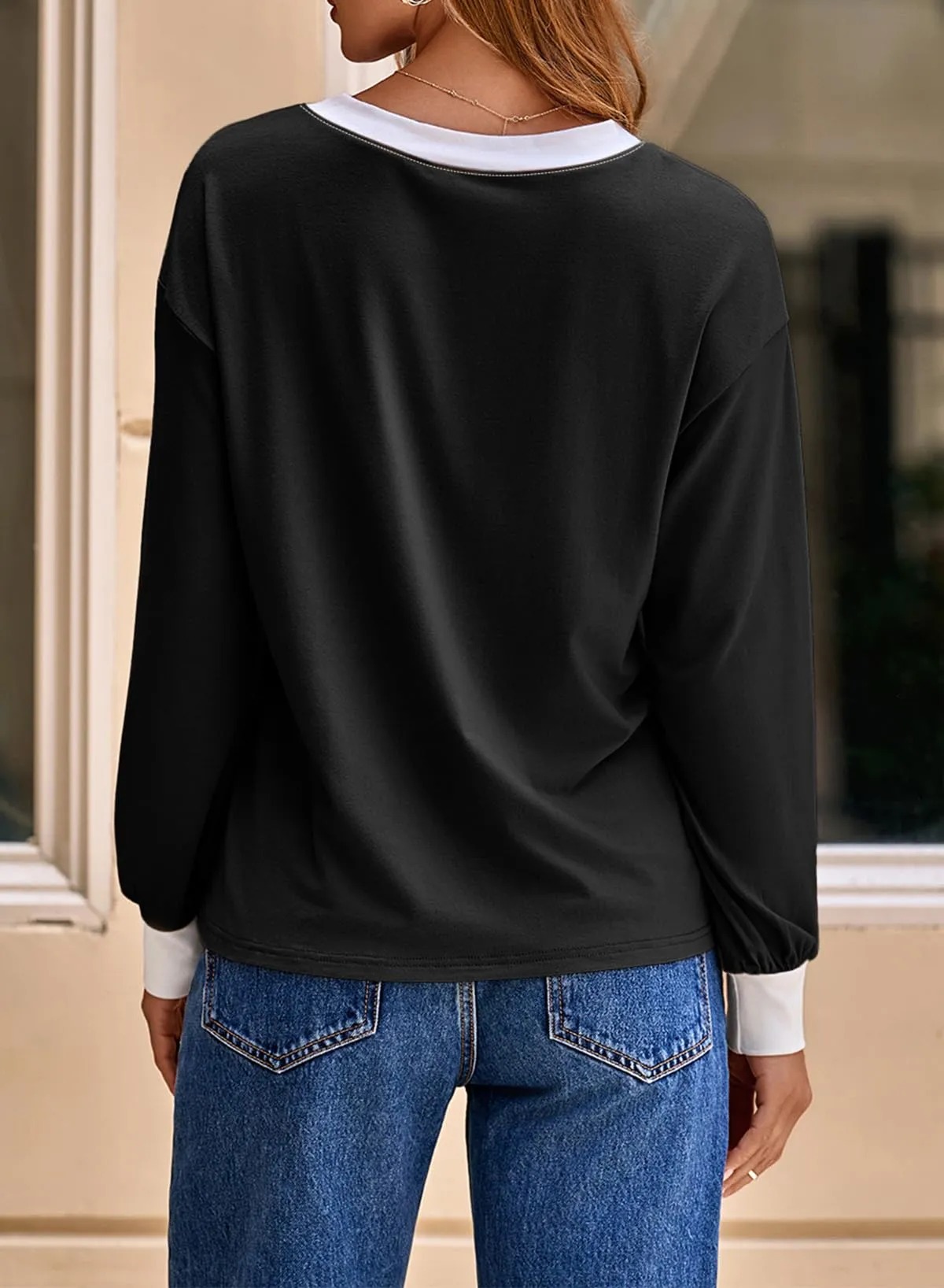 HOT SALE Women's Long Sleeve Casual Soft V Neck Oversized T Shirts