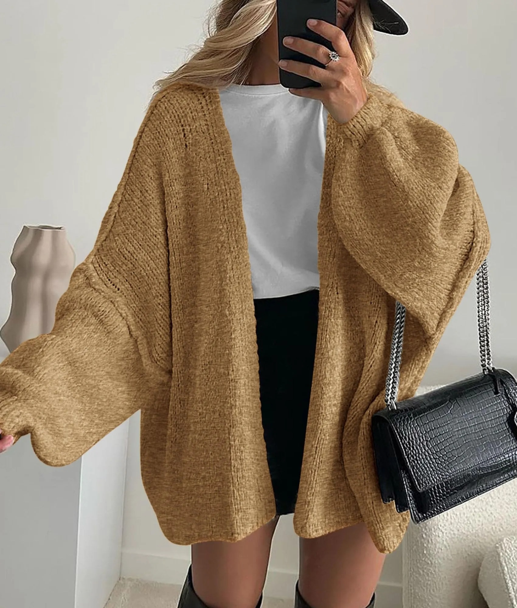 HOT SALE Women's Oversized Cardigan Long Lantern Sleeve Knit Open Front Lightweight Sweater