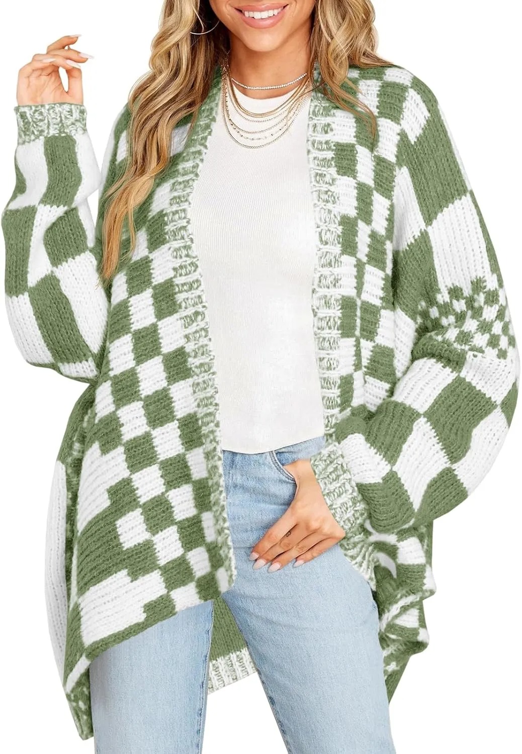 HOT SALE Women's Checkered Sweater Color Block Plaid Cardigans