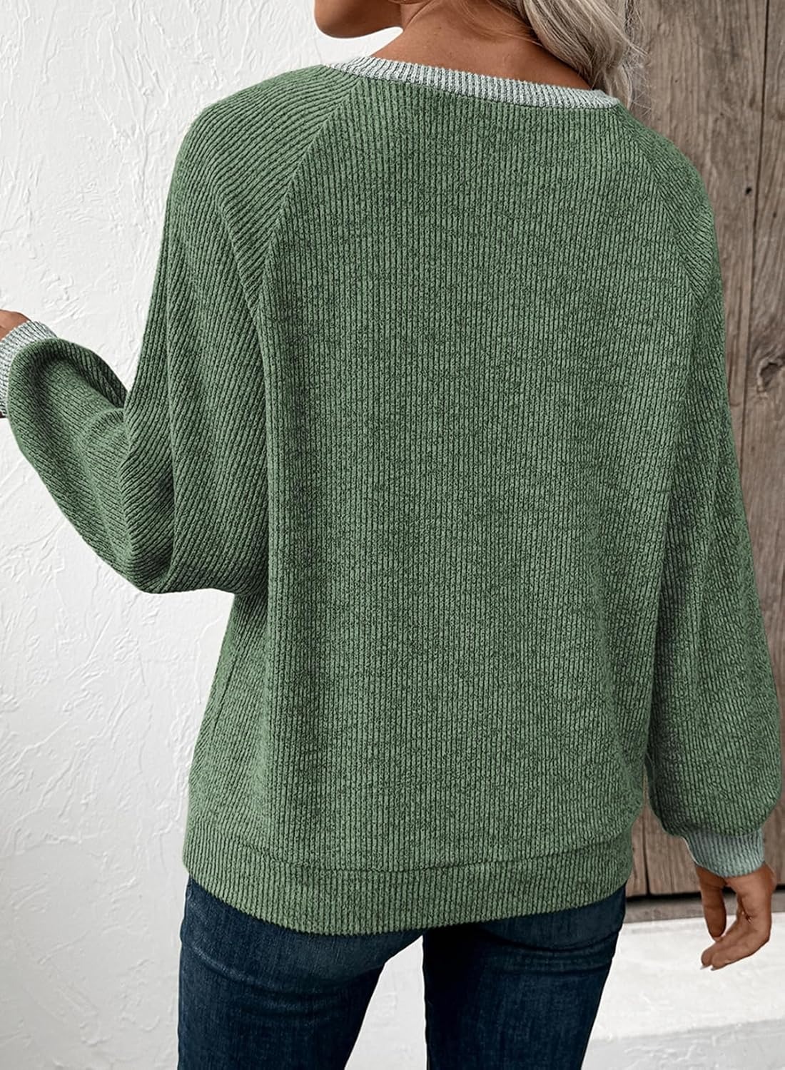 Women's Colorblock Button Up V Neck Long Sleeve Casual Sweatshirts