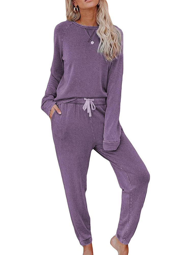 Women's Casual Two Piece Long Sleeved Top And Drawstring Jogger Suit Loungewear(BUY 2 FREE SHIPPING)