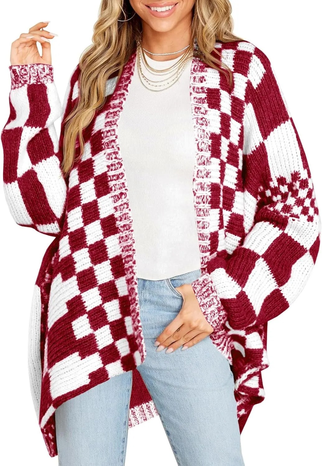 HOT SALE Women's Checkered Sweater Color Block Plaid Cardigans
