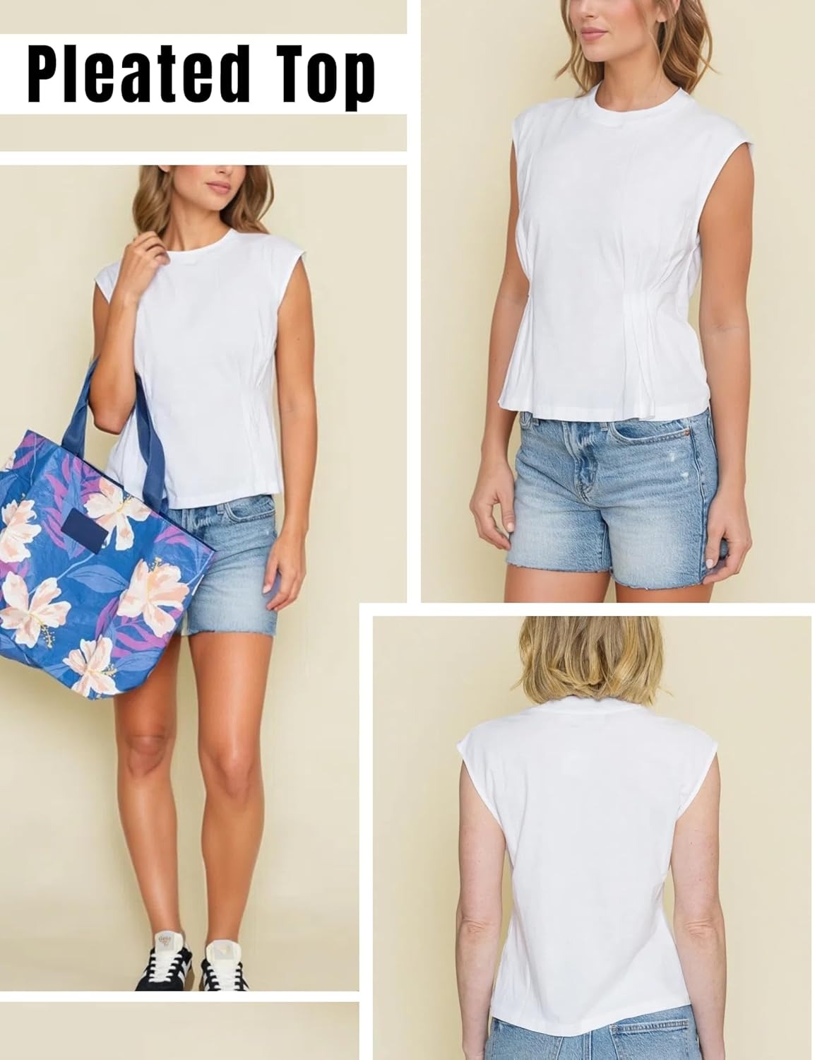 Women's Casual Cap Sleeve Dressy Pleated Tops Tunic Shirt