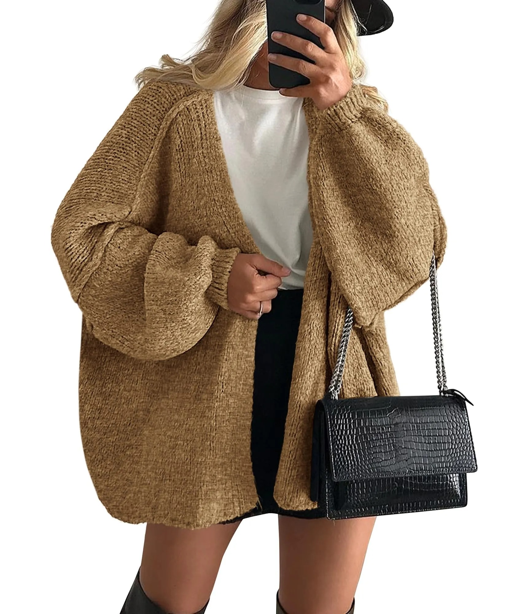 HOT SALE Women's Oversized Cardigan Long Lantern Sleeve Knit Open Front Lightweight Sweater