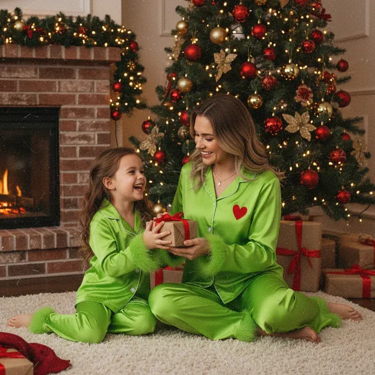 🎄Christmas Sale-Satin Green Holiday Pajama Set