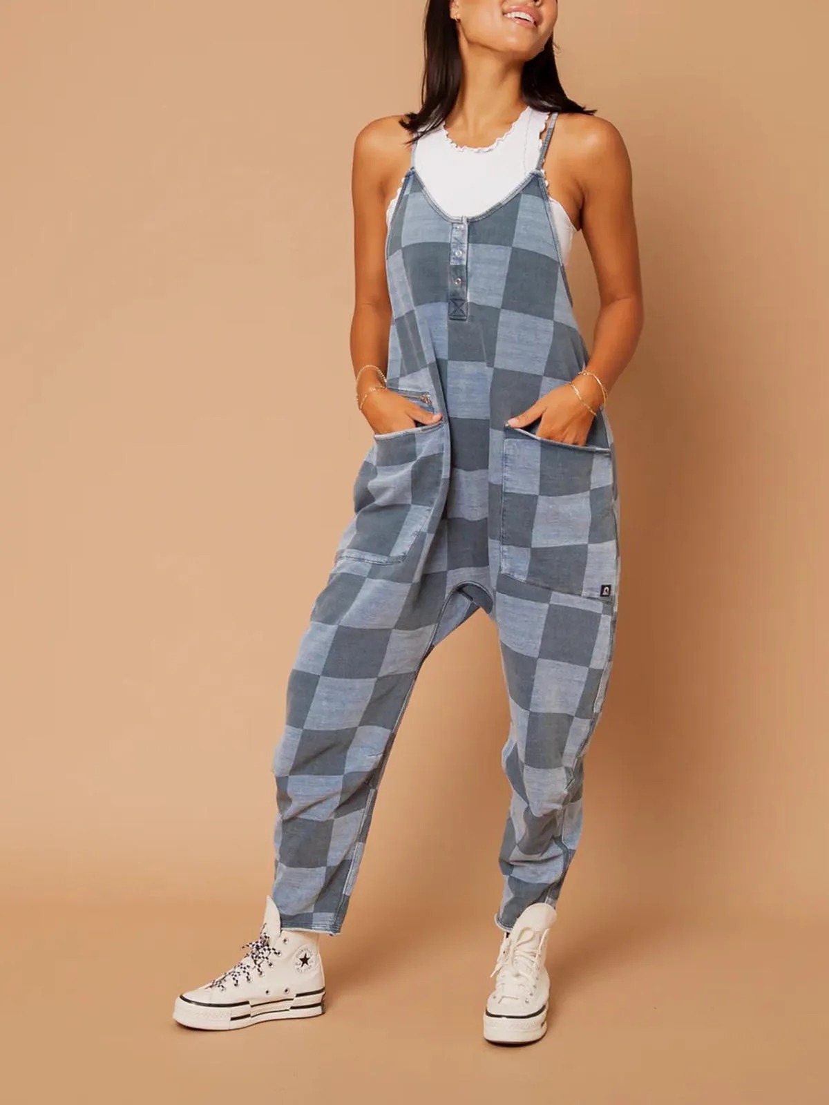 HOT SALE Women's Button Neck Suspender Jumpsuit Casual Overalls