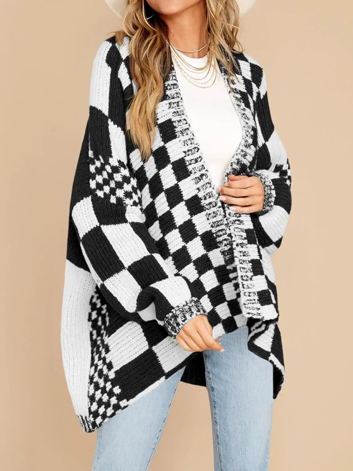 HOT SALE Women's Checkered Sweater Color Block Plaid Cardigans