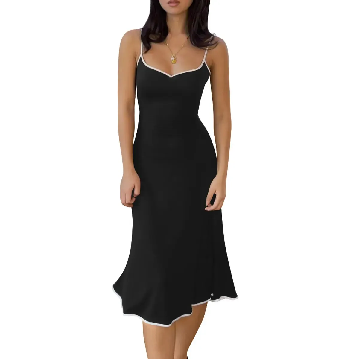 🎀Women's Color Block Spaghetti Strap Slim Fit Bodycon Flared Hem Dress