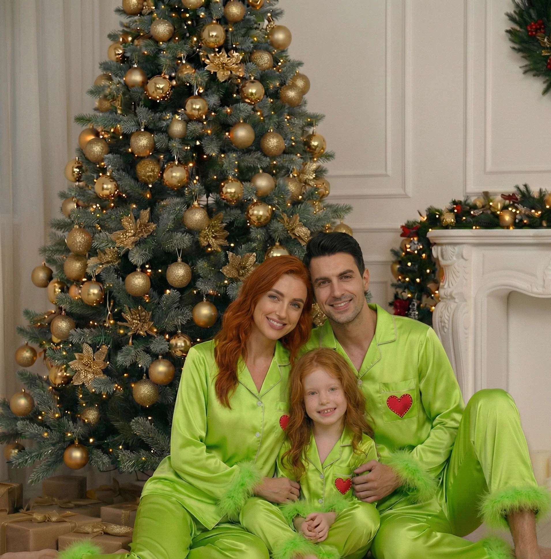 🎄Christmas Sale-Satin Green Holiday Pajama Set