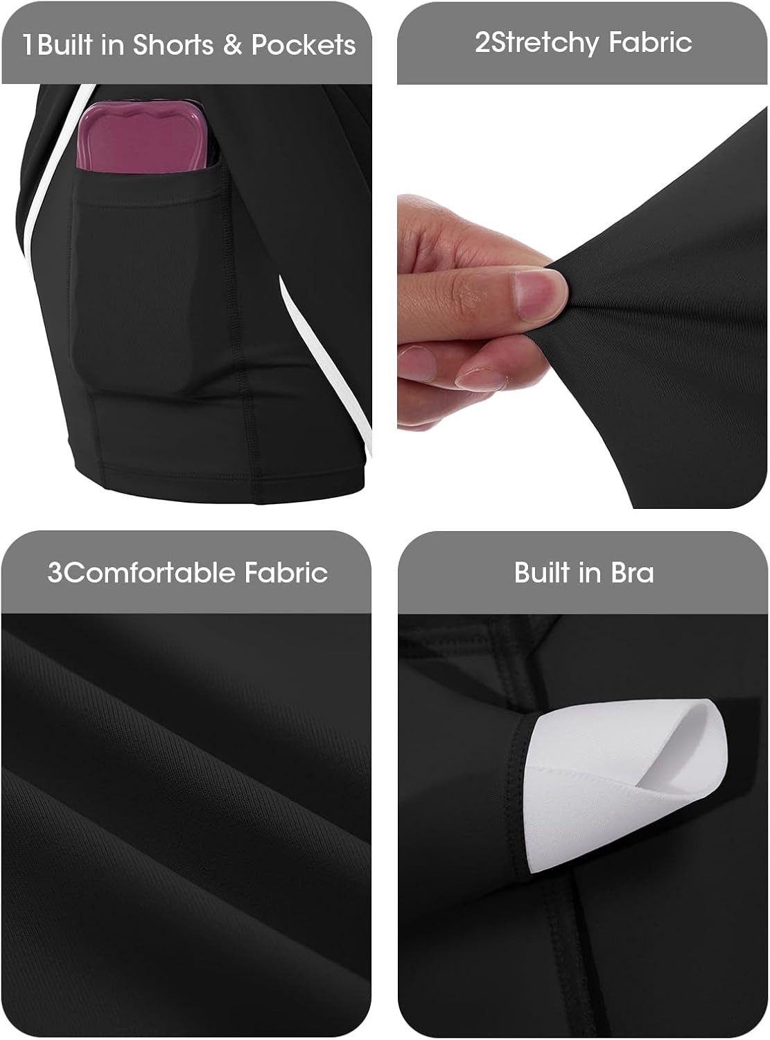 Women's Long Sleeve Athletic Tennis Dress with Built-in Bra & Shorts