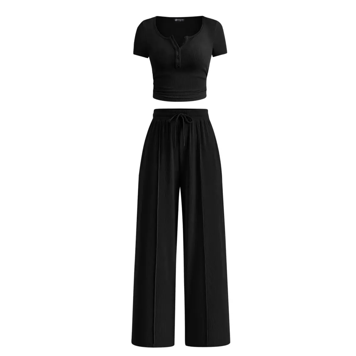 🔥Women's Ribbed Knit Short Sleeve Tops & Wide Leg Pants 2-Piece Outfits
