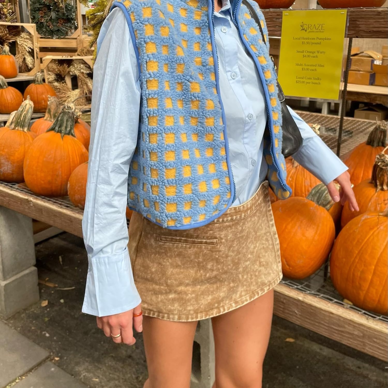 Women's Trendy Plaid High Neck Sherpa Zipper Vest Fleece Jacket