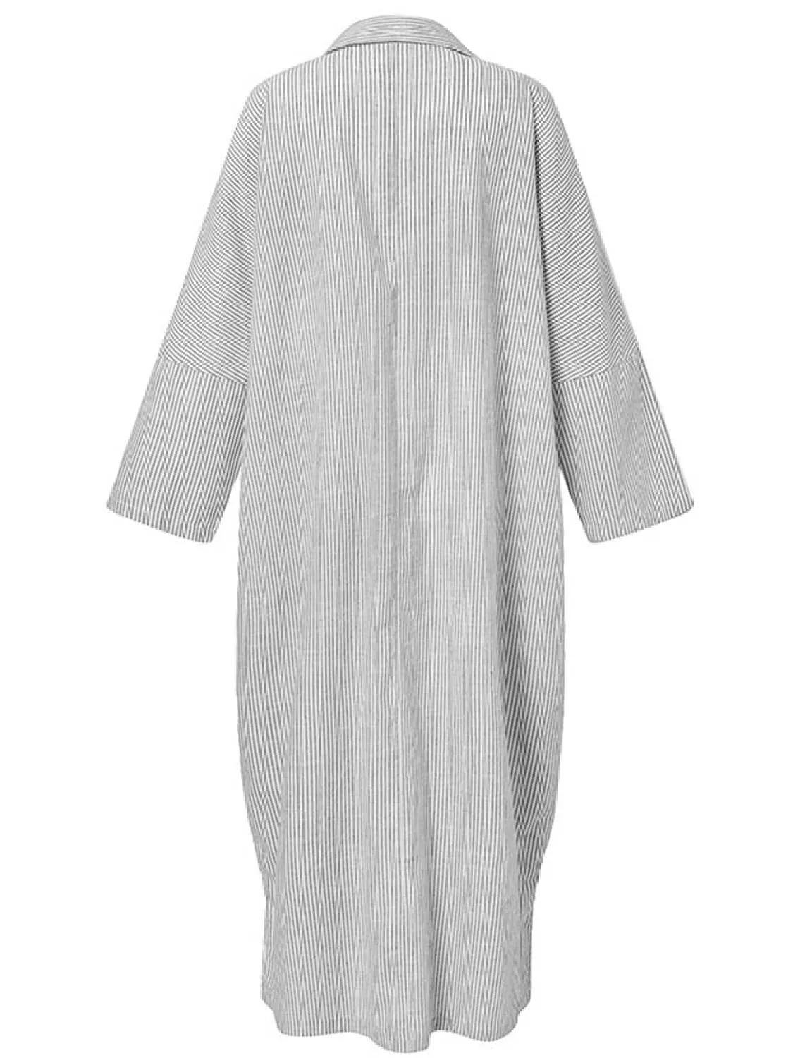 HOT SALE Women's Casual Button Down Loose Striped Cotton Maxi Shirt Dress