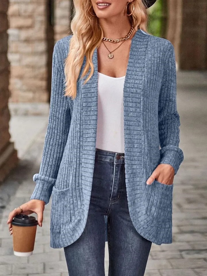 HOT SALE Women's Open Front Casual Ribbed Knit Cardigan with Pockets