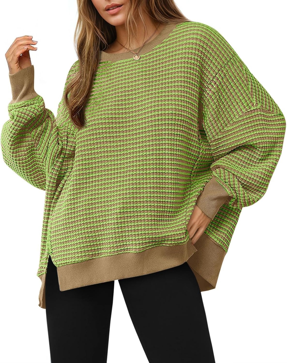 Women's Oversized Sweatshirt Waffle Long Sleeve Split Pullover Tunic Tops(BUY 2 FREE SHIPPING)