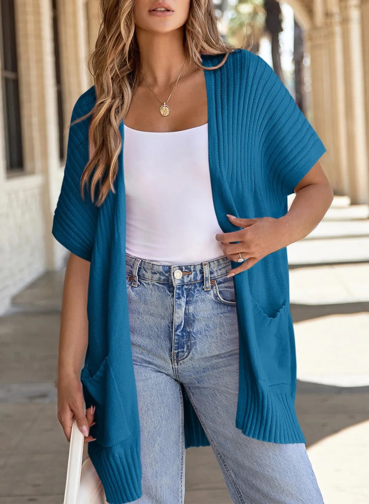 HOT SALE Women's Short Sleeve Pleated Lightweight Open Front Cardigan
