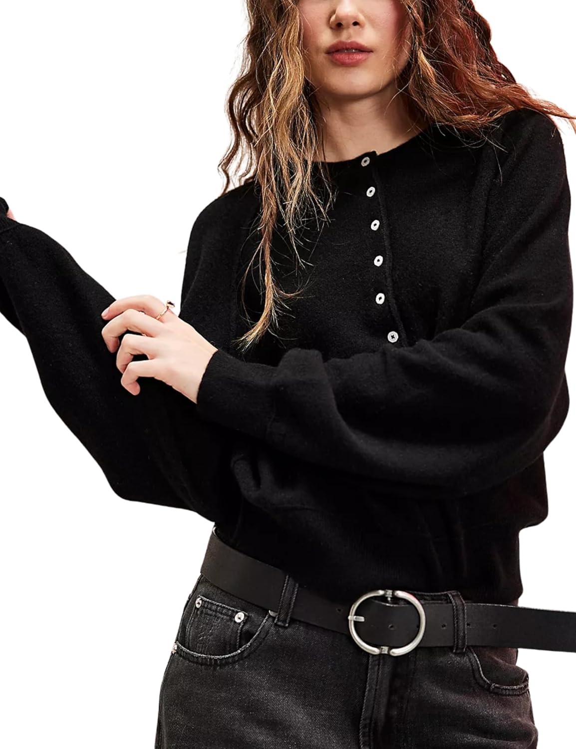 Women's Casual Henley Neck Long Sleeve Knit Button Sweater