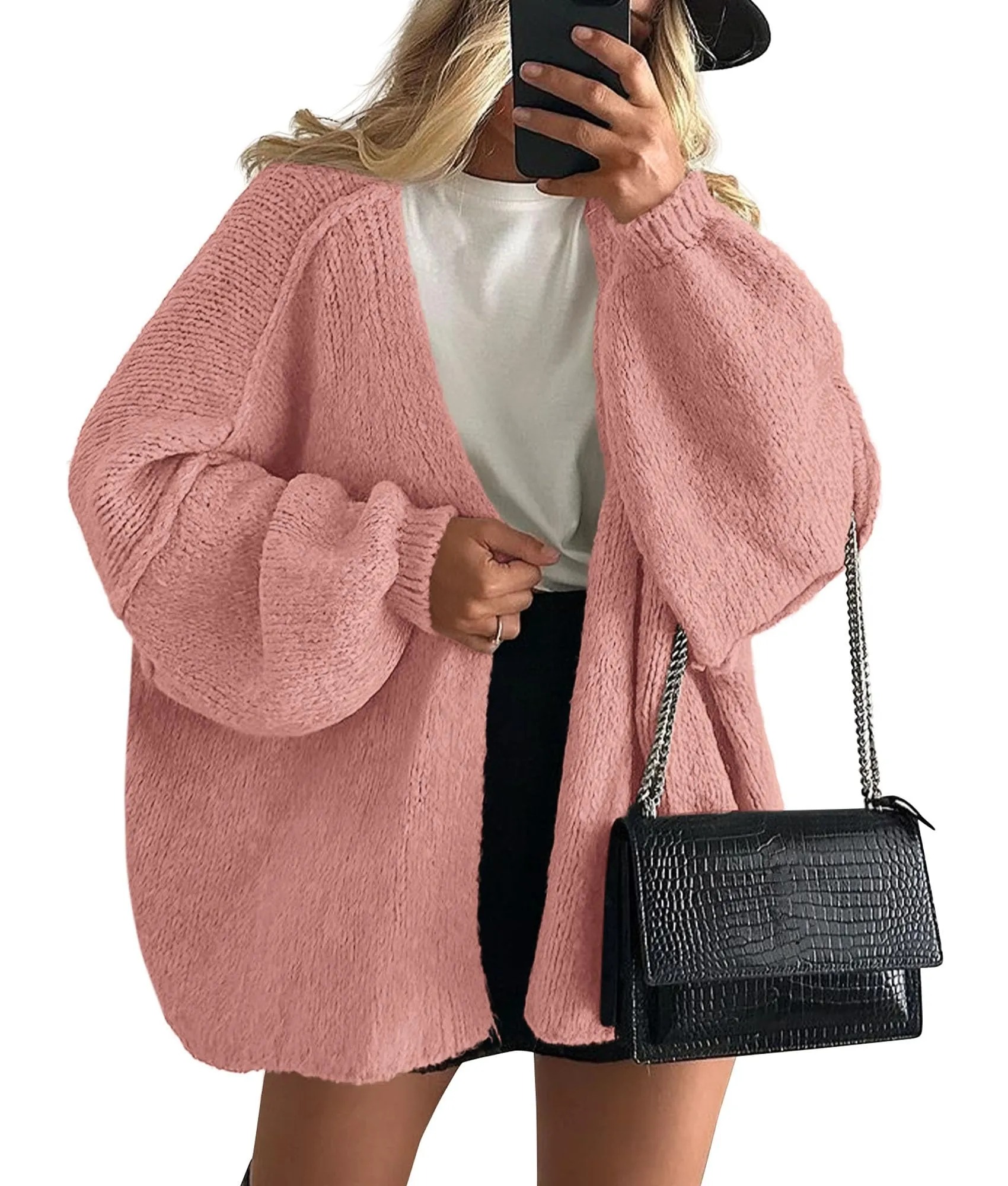 HOT SALE Women's Oversized Cardigan Long Lantern Sleeve Knit Open Front Lightweight Sweater