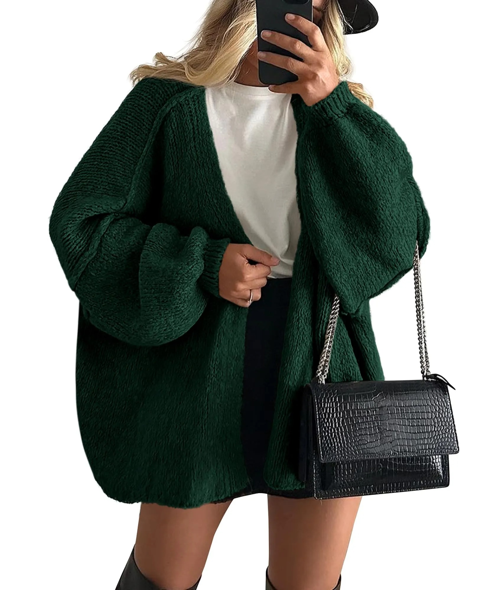 HOT SALE Women's Oversized Cardigan Long Lantern Sleeve Knit Open Front Lightweight Sweater