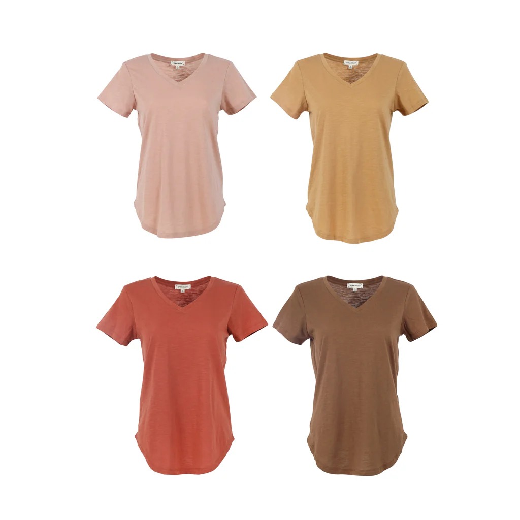 4 Pack Women's Loose V-Neck Curved Hem Tee Top