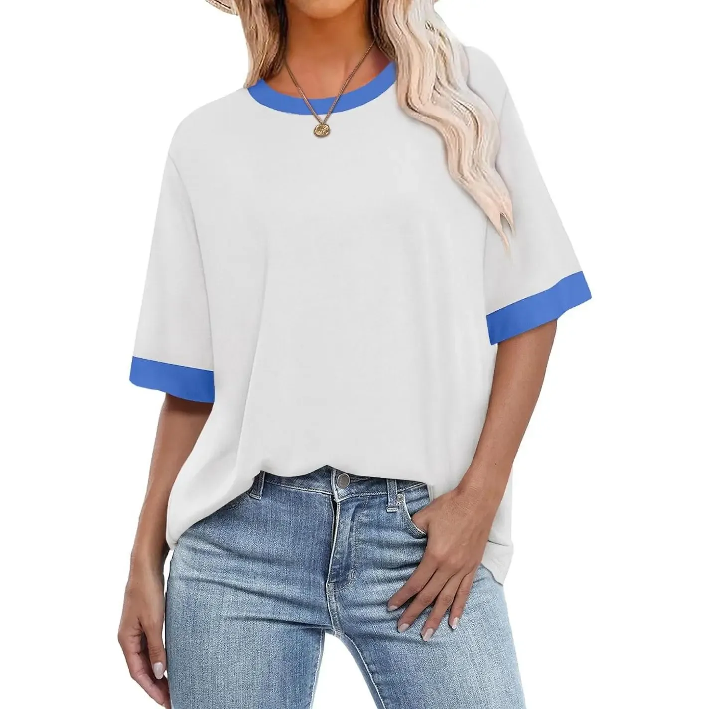 ✨Women's Color Blocking Short Sleeve Dressy Oversized Crew Neck T-shirts