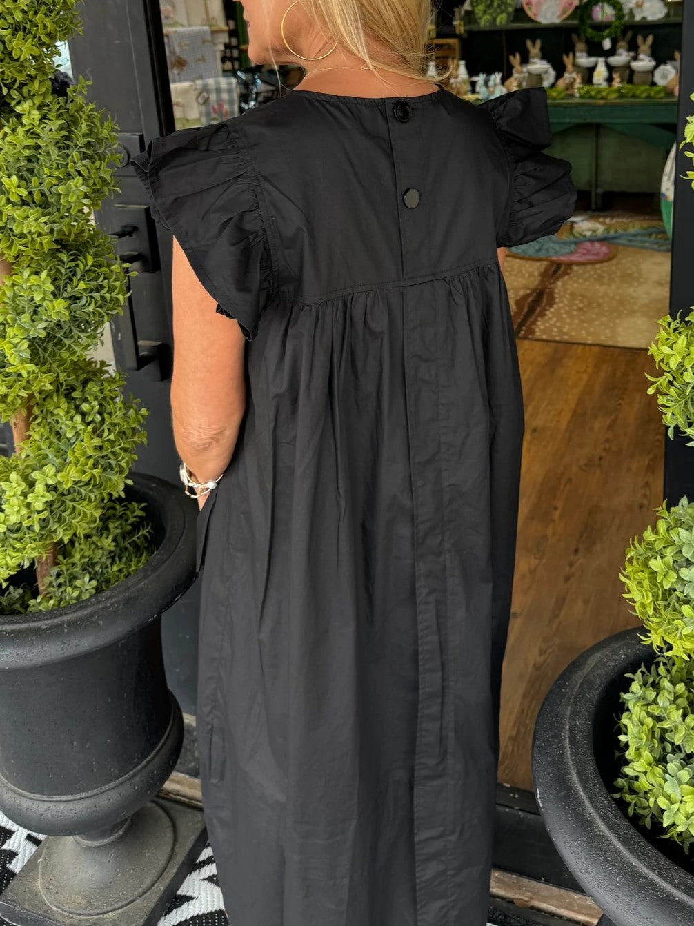 Women's Flutter Sleeve Pocket Midi Shift Dress