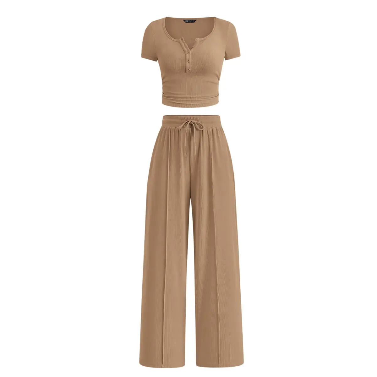 🔥Women's Ribbed Knit Short Sleeve Tops & Wide Leg Pants 2-Piece Outfits