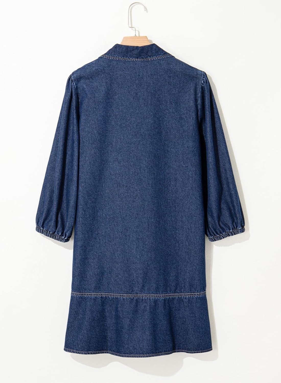 Women's V Neck 3/4 Puff Sleeve Denim Casual Dress
