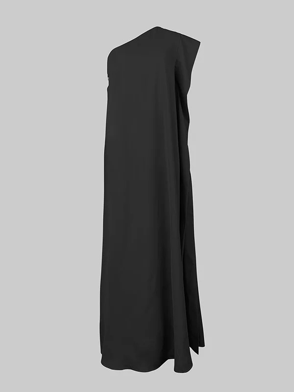 Women's Summer Asymmetric Solid Color Slit One Shoulder Maxi Dress