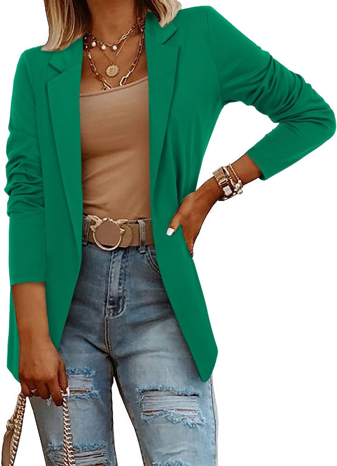 Women's Casual Lightweight Lapel Long Sleeve Blazer Jacket