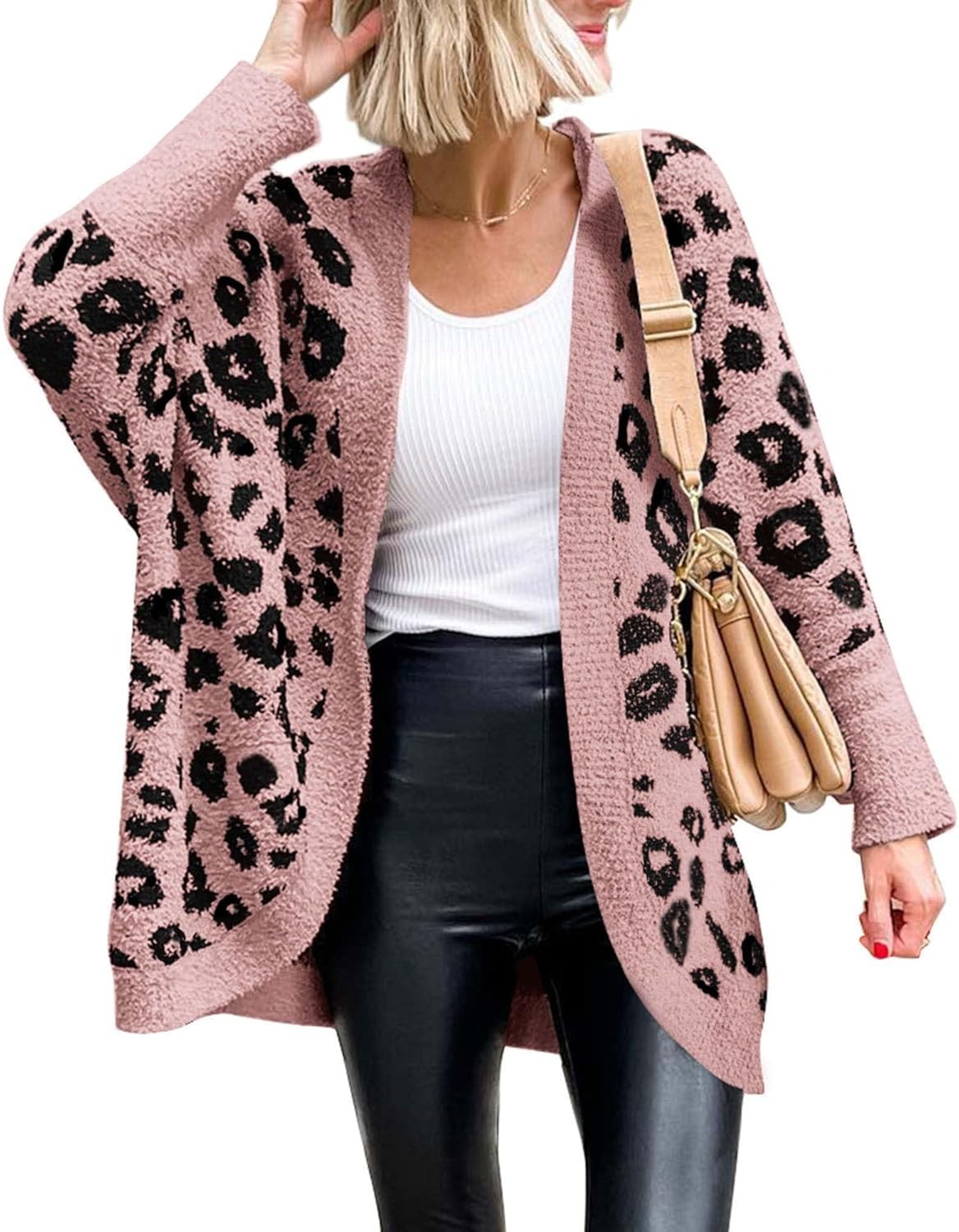 HOT SALE Women's Leopard Print Long Sleeve Cardigan Sweater with Pockets