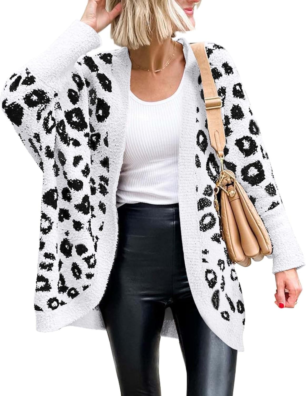 HOT SALE Women's Leopard Print Long Sleeve Cardigan Sweater with Pockets