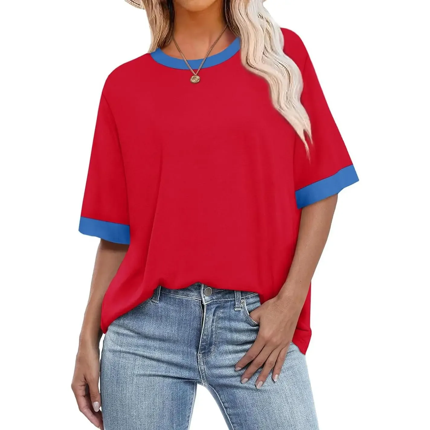 ✨Women's Color Blocking Short Sleeve Dressy Oversized Crew Neck T-shirts
