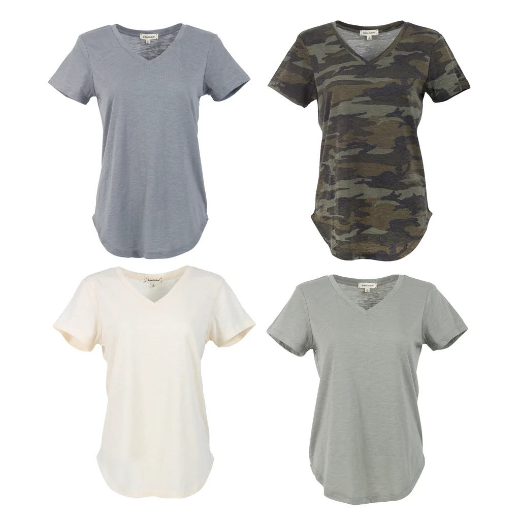 4 Pack Women's Loose V-Neck Curved Hem Tee Top