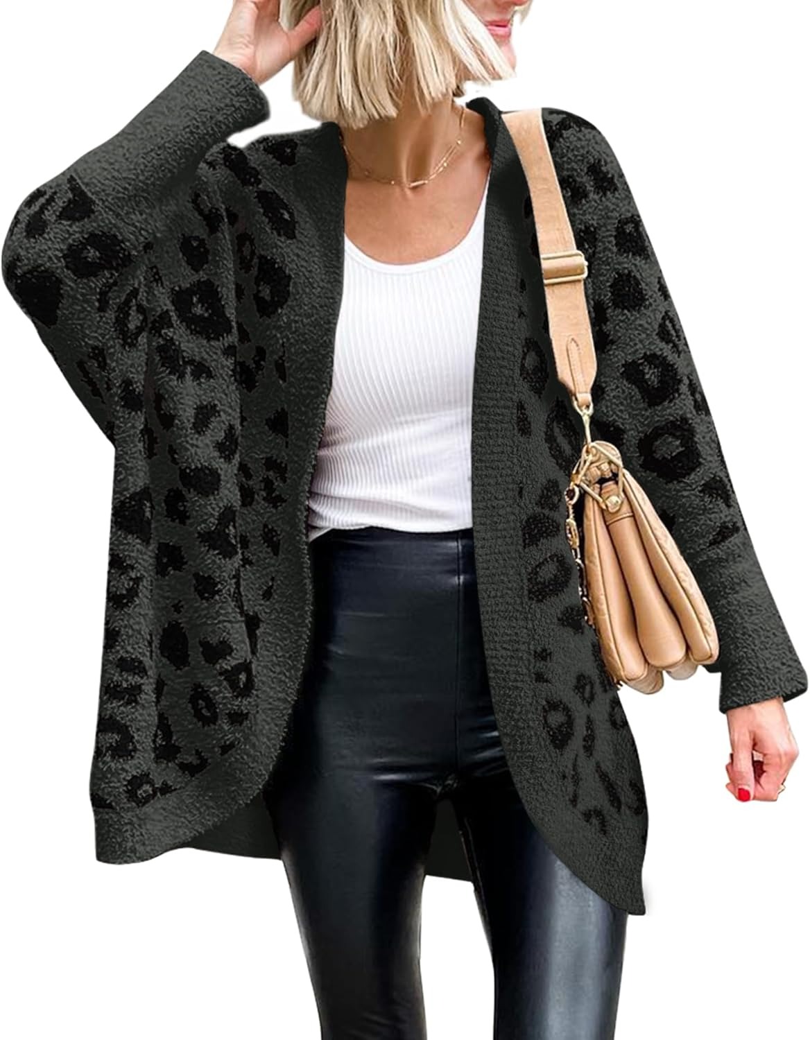 HOT SALE Women's Leopard Print Long Sleeve Cardigan Sweater with Pockets