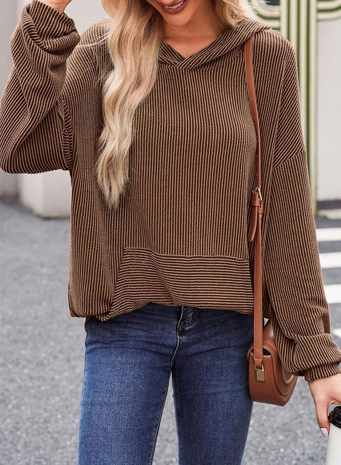 ⏰Hot Sale-Women's Casual Loose Long Sleeve Ribbed Knit Hoodie