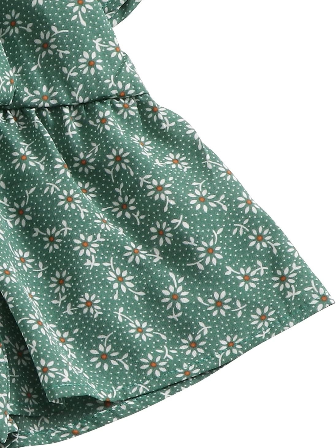 Women's Floral Print V Neck Tie Knot Ruffle Hem Short Sleeve Top