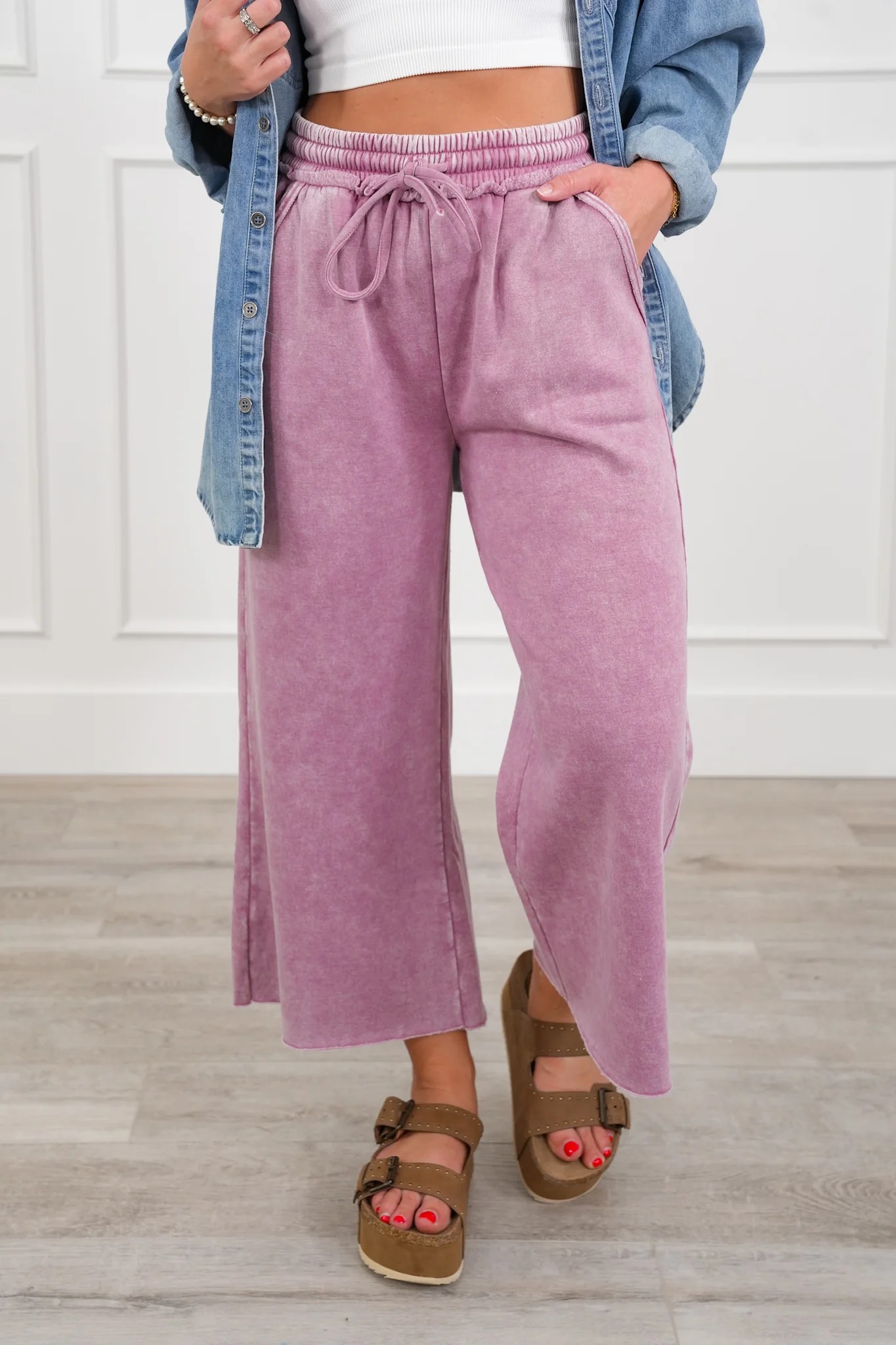 Women's Comfy Acid Wash Palazzo Sweatpants with Pockets