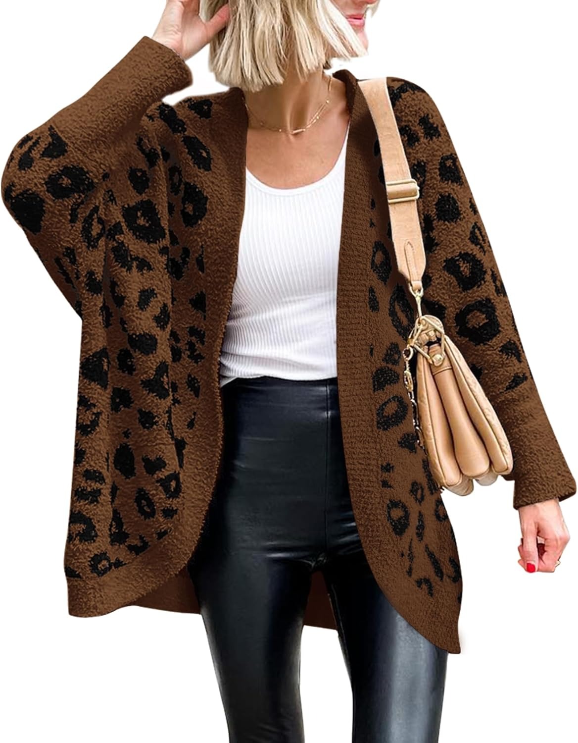 HOT SALE Women's Leopard Print Long Sleeve Cardigan Sweater with Pockets