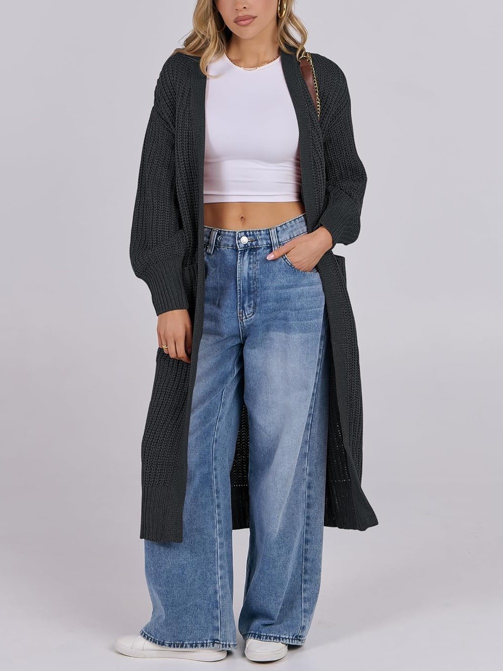 Women's Open Front Knit Long Cardigan Sweaters with Pockets