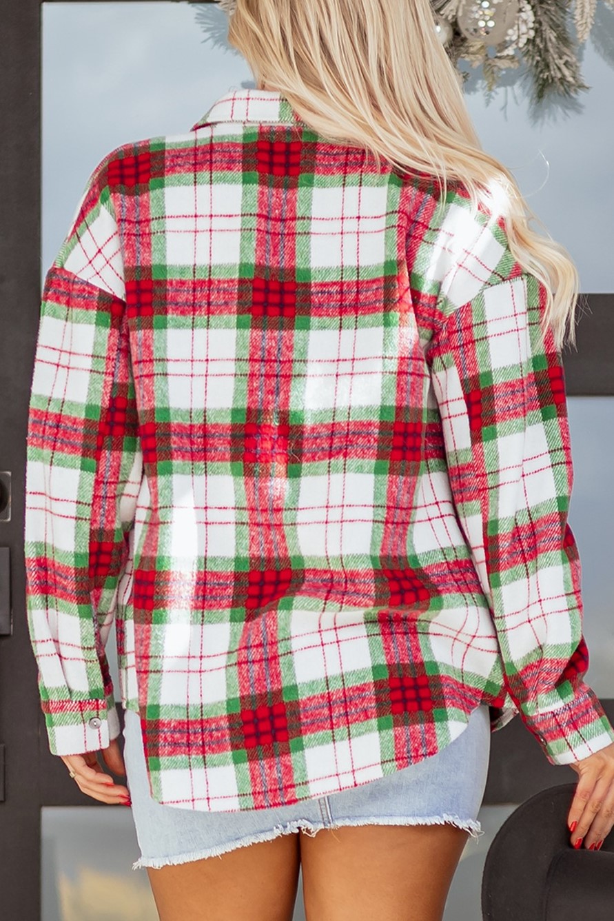 Women's Christmas Plaid Buttoned Casual Flannel Shacket
