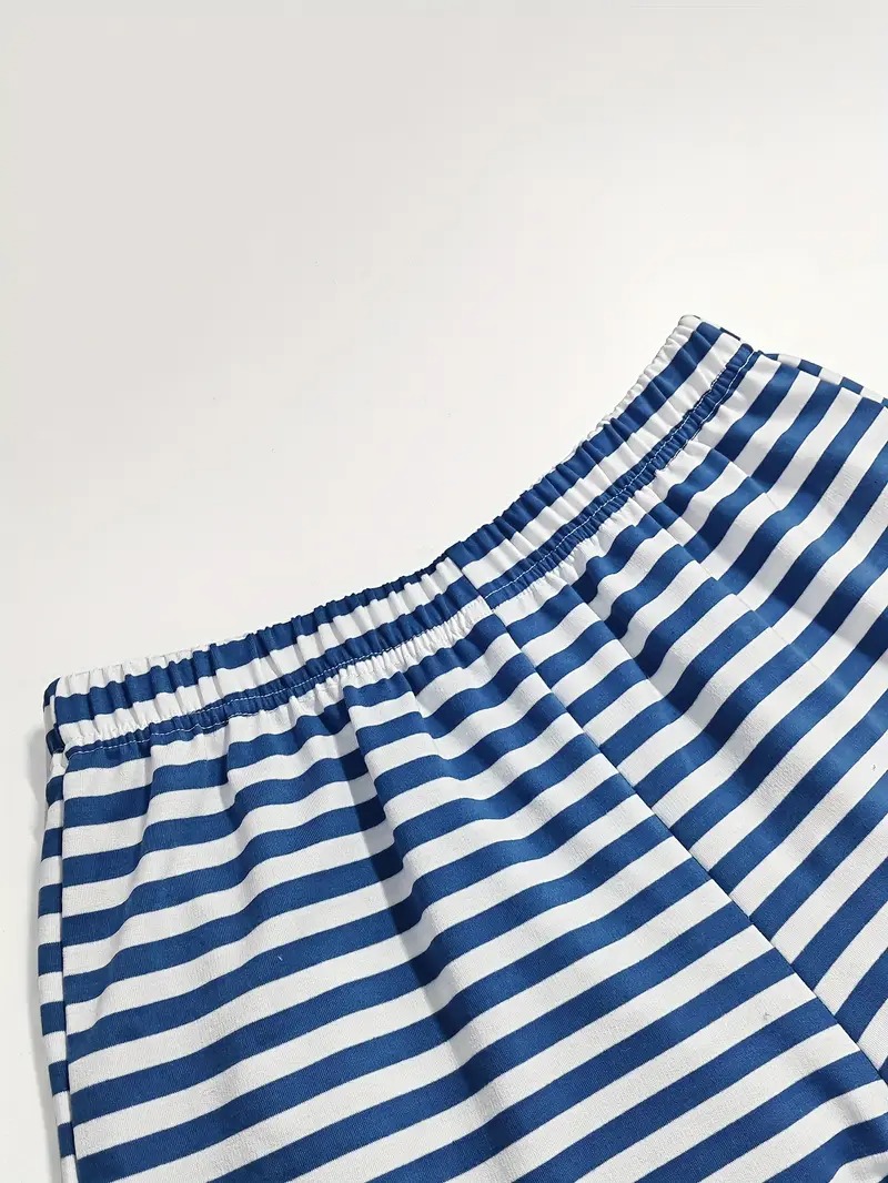 Women's Striped Print Long Sleeve V Neck Sweatshirt and Shorts Set